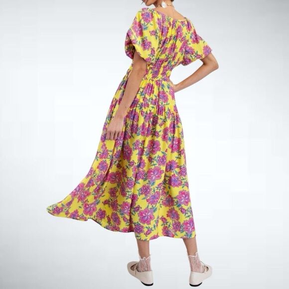 Size S Easel Los Angeles Boho Peach Blossom Floral Maxi Dress in Yellow - Picture 1 of 8